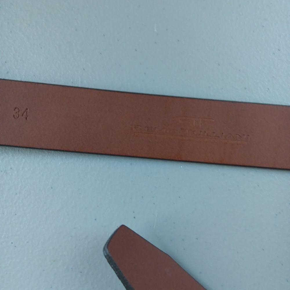 Remo Tulliani Leather Belt Men's 34 Brown Textured Silver Buckle Made in Italy - Picture 6 of 8